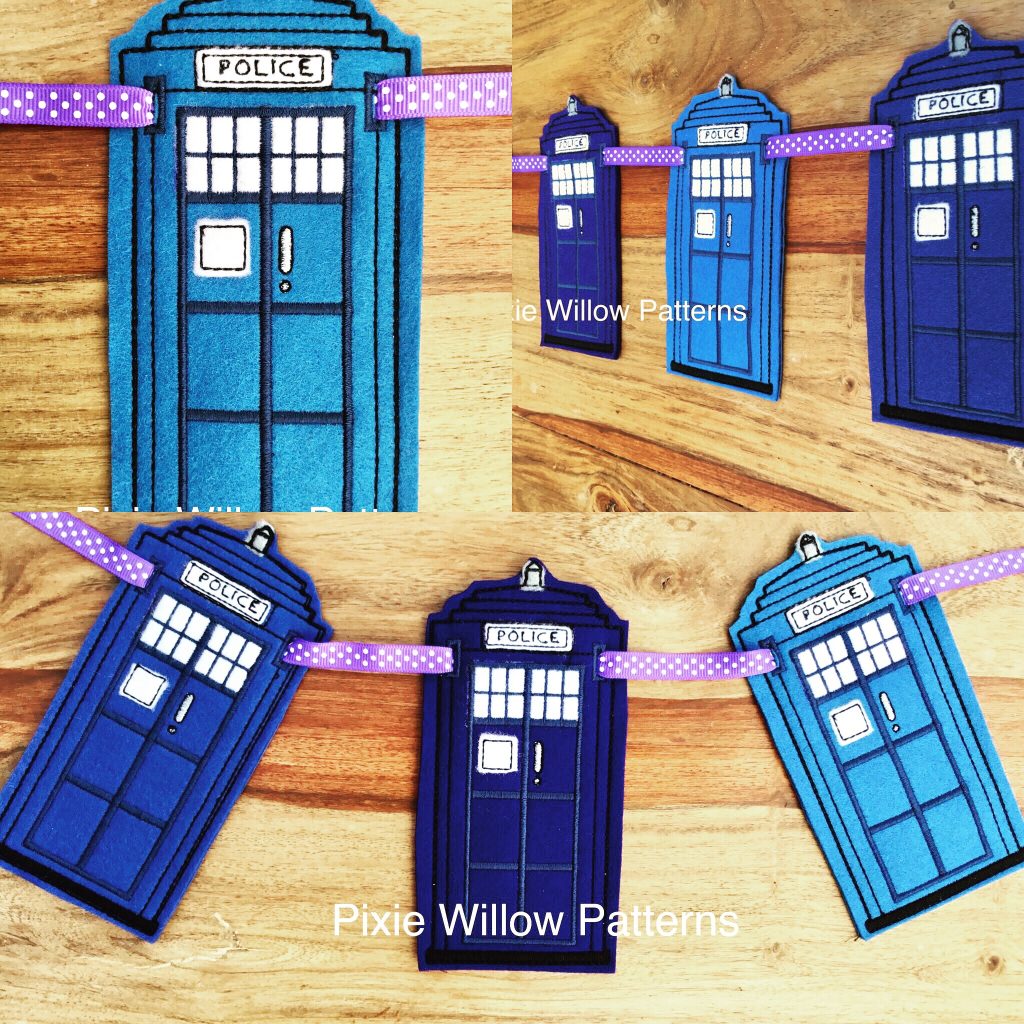Police Box Pattern ITH Police Box Bunting, Machine Embroidery In The Hoop appliqué design ...