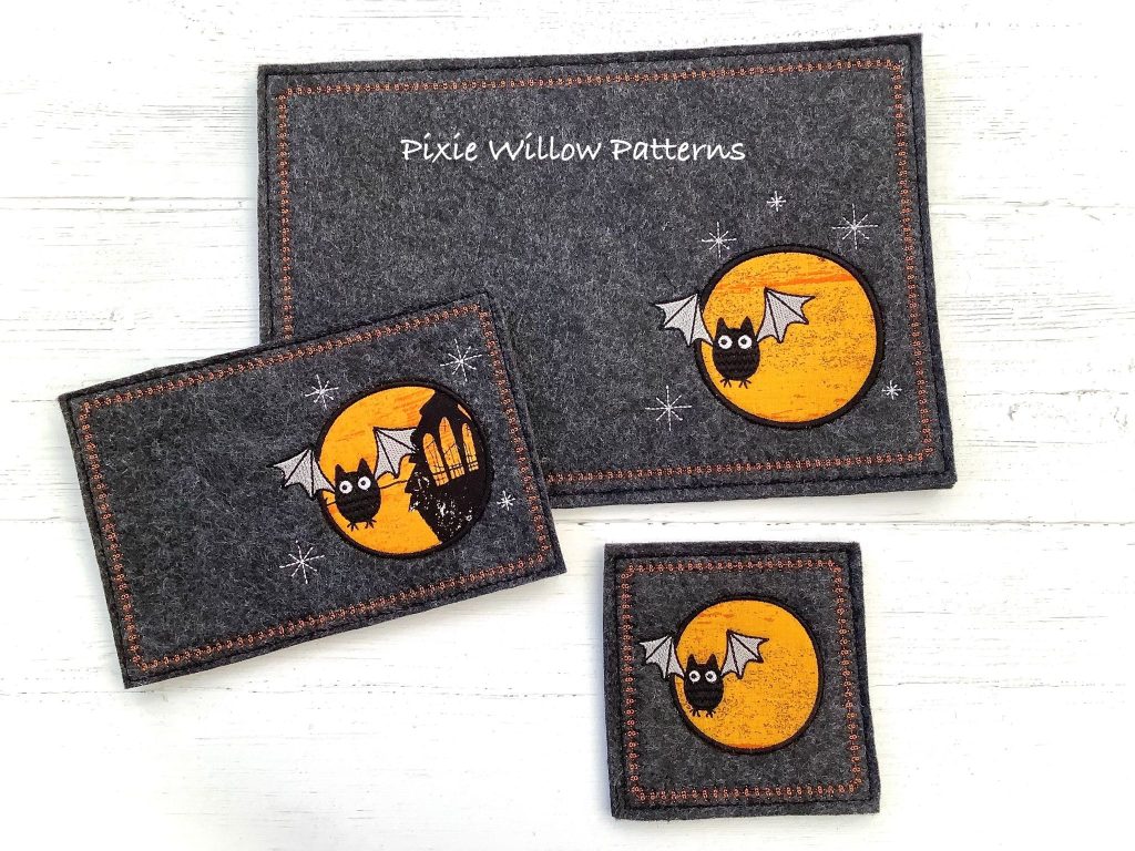 ITH Halloween mat set with bat design. In the hoop machine embroidery ...