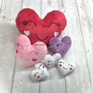 ITH Heart Stuffie, machine embroidery pattern. EASY Heart Stuffed Toy pattern with cute face. for 4x4, 5x7, 6x10 and 9x14 hoops