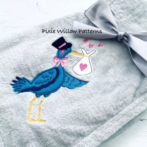 Stork and baby machine embroidery pattern for 5x7 hoops. New baby applique embroidery design.