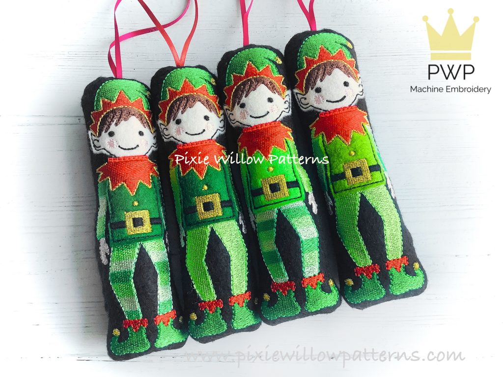 ITH Elf Christmas Tree Decoration pattern for 5×7 hoops. Part of the