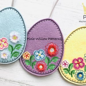 ITH Floral Felt Egg decoration pattern with applique flowers for 4x4 hoops.