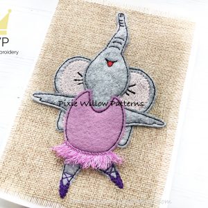 Dancing Elephant Applique machine embroidery design. Ballerina elephant applique pattern for 5x7 hoops.