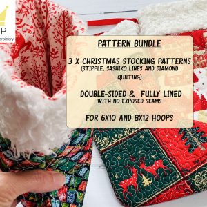 Set of 3 x ITH Double Sided Christmas Stocking for 6x10 & 8x12 hoops. Machine Embroidery Patterns