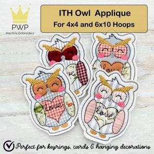 ITH Owl Applique. Machine Embroidery Pattern for 4x4 and 6x10 hoops