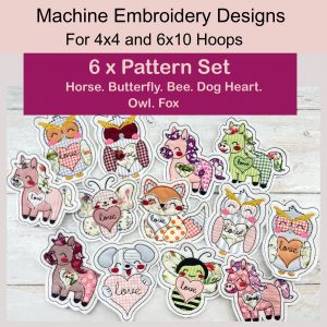 6 Pattern Set - Horse, Butterfly, Bee, Dog Heart, Owl & Fox
