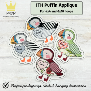 ITH Puffin Applique for 4x4 and 6x10 Hoops